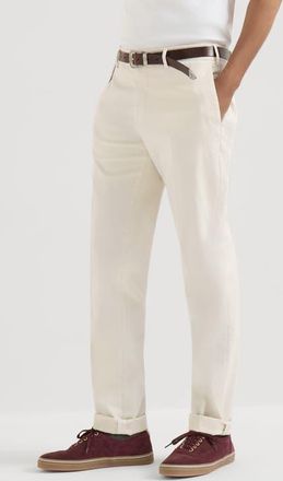 Brunello Cucinelli Garment-dyed Italian fit trousers in American Pima comfort cotton gabardine in Off-White at Nordstrom, Size 62