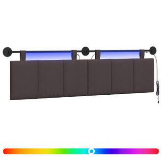vidaXL Cabecero Colgante Con Luz Led Marr&oacute;n Oscuro Tela Vidaxl