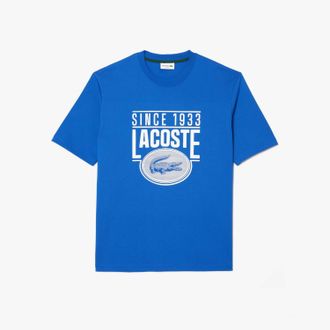 Lacoste Heren Lacoste Loose-Fit T-shirt met print van zwaar katoen in blauw