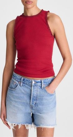 Madewell Lace Trim Rib Tank in Red Currant at Nordstrom, Size Xx-Large