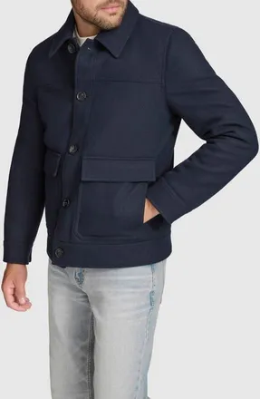 Andrew Marc Insulated Wool Blend Twill Shirt Jacket in Navy at Nordstrom, Size Xx-Large