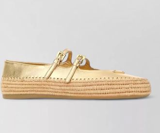 Prada raffia and leather espadrilles metallic finish