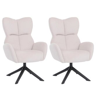 Hhg [nunca Usado] Juego De 2 Sillas De Comedor Hhg-533, Silla Relax, Silla De Sal&oacute;n, Silla Tapizada, Giratoria, Metal Y Cord&oacute;n (320 G/m&sup2;), Color Crema