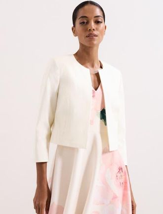 Phase Eight Cropped Round Neck Jacket in Cream at Nordstrom, Size 6