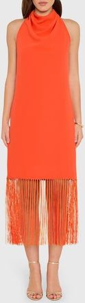 Amanda Uprichard Syd Cowl Neck Fringe Midi Dress in Mandarin at Nordstrom, Size X-Large