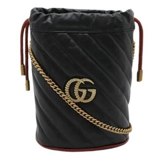 Gucci Pre-owned Bucket Bags, female, Black, Size: ONE SIZE Pre-owned GG Marmont Mini Bucket Bag Leather