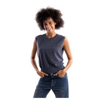 Pinko Pinko - Stoccolma Mouwloze Ronde Hals Gebreide Trui - Dames - Truien - Grijs - Maat: M Wol