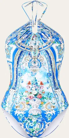 Camilla Ottoman Opulence Diamond Neck Halter One-Piece Swimsuit