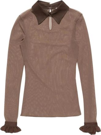 Acne Studios Gebreide top met lange mouwen - Dames - Longsleeves - Bruin - M - Nylon - Tops