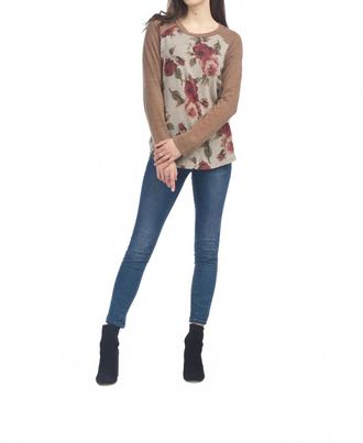 Papillon Floral Print Top In Taupe