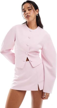 Asos Blazer senza colletto con maniche cocoon rosa tenue in coordinato