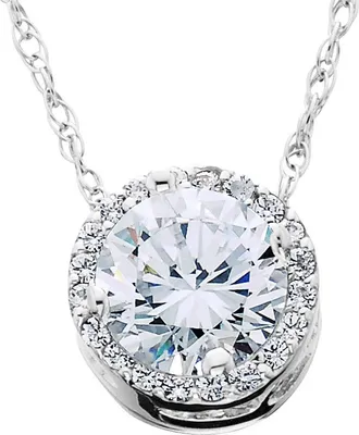 Pompeii3 1/2 Ct Round Diamond Pave Halo Fancy Solitaire Pendant 14k White Gold