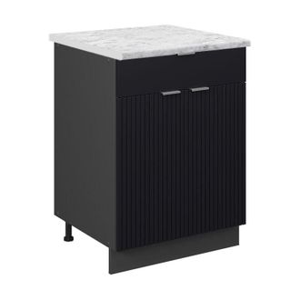 Vicco Mueble Bajo De Cocina Fame-line, Rayas Negras, 60 Cm Con Caj&oacute;n, Et M&aacute;rmol