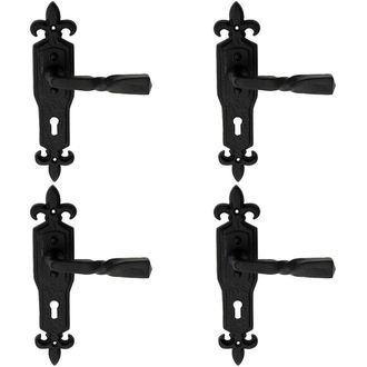 Loops 4x PAIR Forged Twisted Ornate Lever on Lock Backplate 226 x 50mm Black Antique