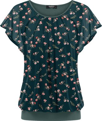 Zeagoo Womens Blouses Batwing Sleeves Mesh Ladies Tops Double-Layered Tunic Tops Loose Flowy Shirts Floral Dark Green XXL