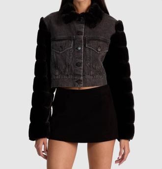 Alice & Olivia Jeff Faux Fur Denim Jacket In Charlotte Grey
