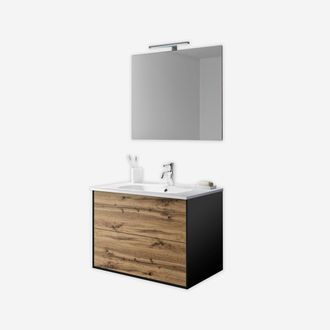 Aqa Mobile Bagno Sospeso Con Specchio E Lavabo 4 Pezzi Igea 70 - Rovere