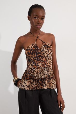 Karen Millen Tiered Halterneck Top in Animal at Nordstrom, Size 10