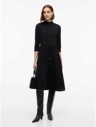 Tommy Hilfiger Womens Mixed-Media Pleated Midi Dress - Black - XXL