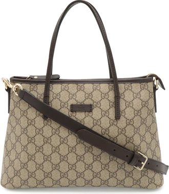 Gucci Gg Plus Beige Dark Brown Gg Supreme Canvas Pvc Coated Canvas Leather Handbag Shoulder Bag Tote Bag (Pre-Owned)