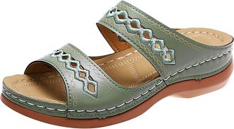 Generic Women Orthopedic Sandals Wide Fit Open Toe Slip On Sandals Arch Support Leather Wedge Slippers Casual Beach Wear Elegant Daily Walking Shoes Holiday S