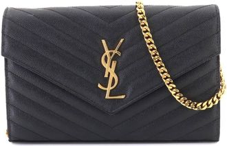Saint Laurent Black Leather Chain/Shoulder Wallet (Pre-Owned)
