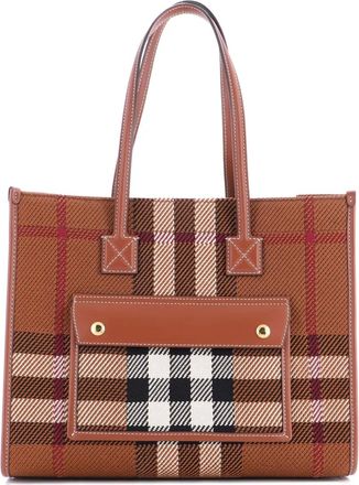 Burberry Freya Shopping Check Canvas with Leather Small tote bag - Brown