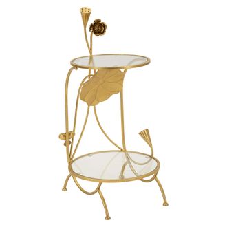 Dmora Mesa De Centro Danesami, Forma Redonda, Color Transparente, Estructura De Vidrio, 40x40x78h Cm Oro