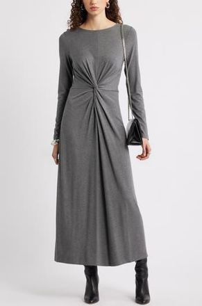 Nordstrom Twist Front Long Sleeve Jersey Maxi Dress in Grey Charcoal Heather at Nordstrom Rack, Size Xx-Small