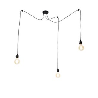 QAZQA Qazqa L&aacute;mpara De Suspensi&oacute;n Estilo Industrial Negra 3 Luces