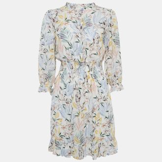 Maje White Floral Print Chiffon Ruffled Mini Dress