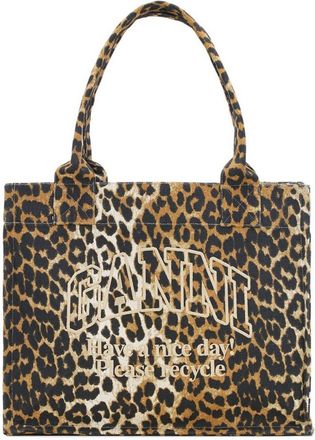 Ganni Leopard Print Logo Large Tote