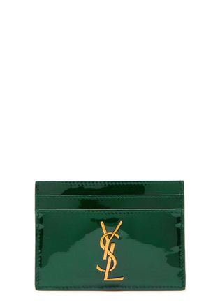 Saint Laurent Logo Patent Leather Card Holder - Dark Green - One Size