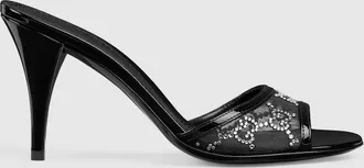 Gucci Womens Crystal Slide Sandal, Black, Fabric