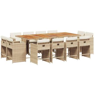 vidaXL Set Comedor De Jard&iacute;n Con Cojines 13 Pzas Rat&aacute;n Sint&eacute;tico Beige Vidaxl