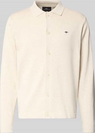 Fynch-Hatton Fynch-Hatton Strickjacke mit Polokragen und Label-Stitching in Offwhite, Gr&ouml;&szlig;e 3XL