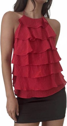 Bailey Rose Backless Ruffled Top In Red