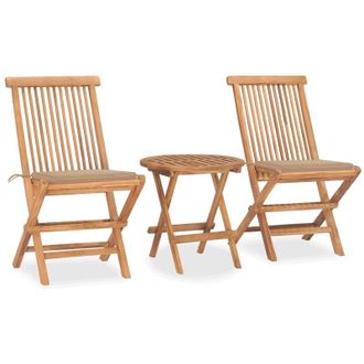 vidaXL 3 Pcs Conj. Cena Doblando Al Aire Libre Con Coj&iacute;n De Teca S&oacute;lida - 342734