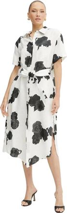 Liviana Conti Midi overhemdjurk met ceintuur - Dames - Shirt Kleedjes - Wit - M - Linnen - Kleedjes