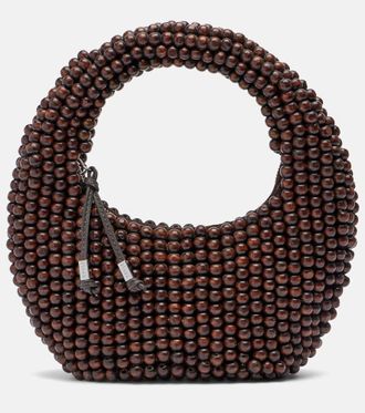 Staud Reef Small beaded leather-trimmed top-handle bag