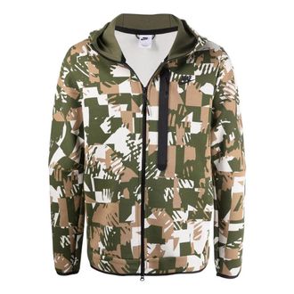Nike Mens Nike Full Print Geometry Pattern Logo Printing Zipper Hooded Jacket Green DM6456-072