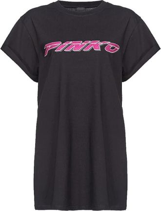 Pinko Telesto T-Shirt - Dames - T-shirts - Zwart - S - Katoen - Tops