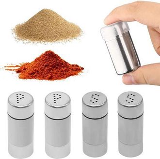 OEM Juego De 4 Mini Saleros Y Pimenteros, De 5 Ml Cada Uno, Fabricados En Acero Inoxidable Con Tapa, Ideales Para Restaurantes, Camping Y Barbacoas
