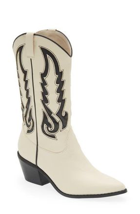 Billini Norva Western Pointed Toe Boot in Bone/black at Nordstrom, Size 8