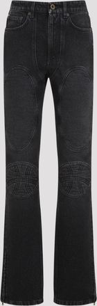 Jean Paul Gaultier Womens Denim Jeans With Lacing And Knee Bonding Detail - Black Cotton - Size 25 (Waist)