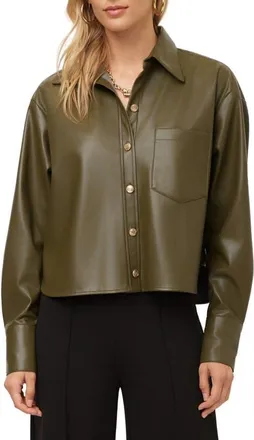 Fifteen Twenty Victoria Faux Leather Button-Up Shirt in Moss at Nordstrom, Size X-Small