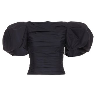 Khaite Kai poplin puff sleeve bateau crop top