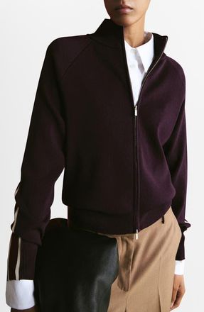 Mango Side Stripe Zip Cardigan in Wine at Nordstrom, Size X-Small