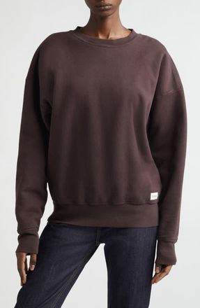 Saint Laurent Logo Cotton Crewneck Sweatshirt in Taupe Glace at Nordstrom, Size X-Large
