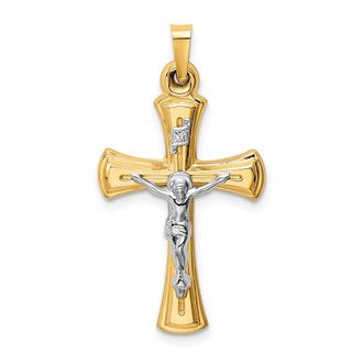 Diamond2Deal 14k Two-tone Gold INRI Hollow Crucifix Pendant